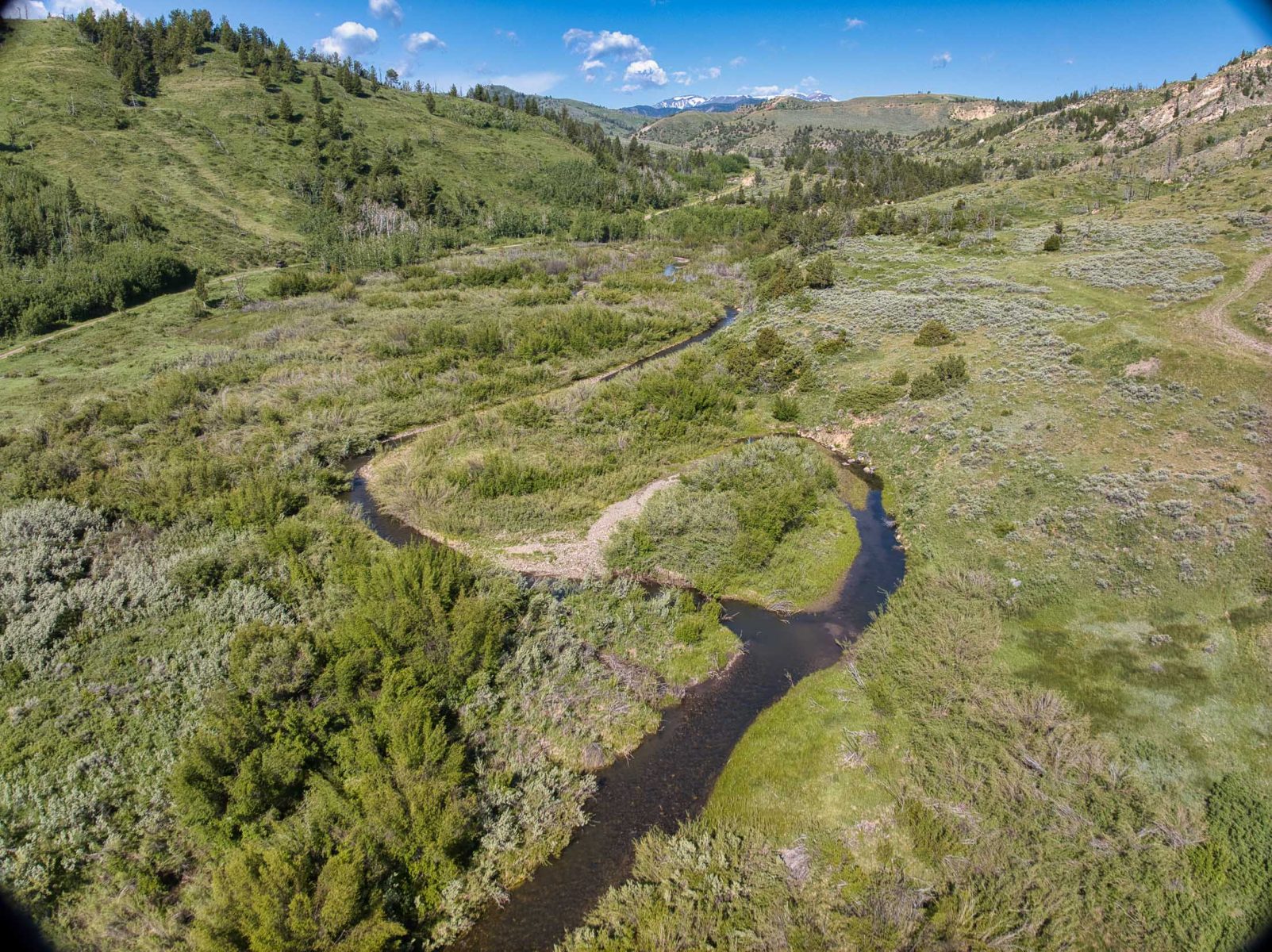 Wyoming ranch for sale aerial river view
