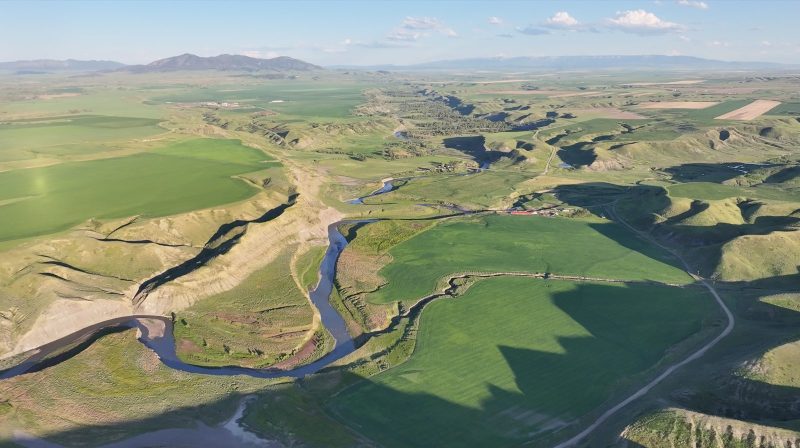 aerial view of river landscape in Lewistown