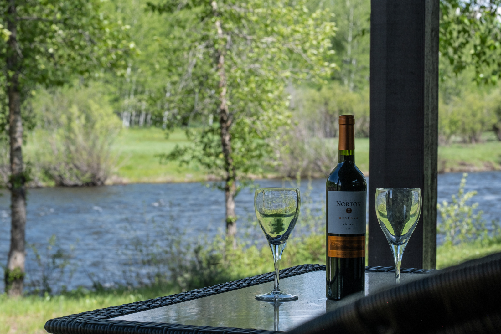 glass of wine on the porch