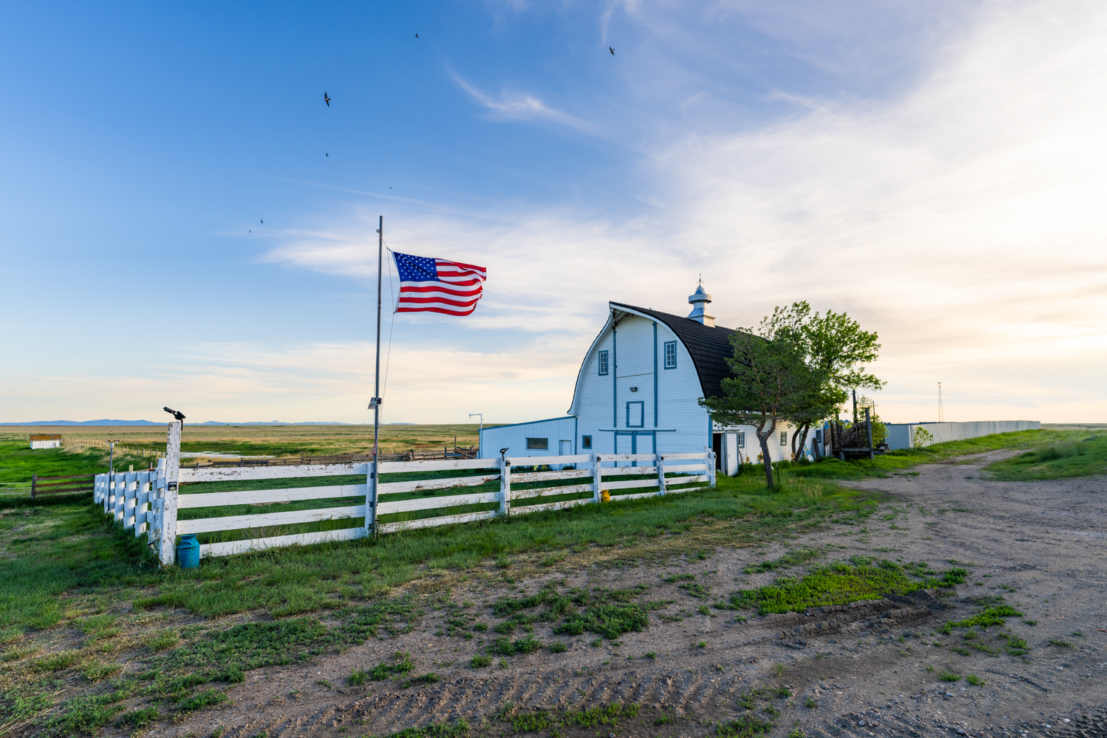 american flag and barn exterior