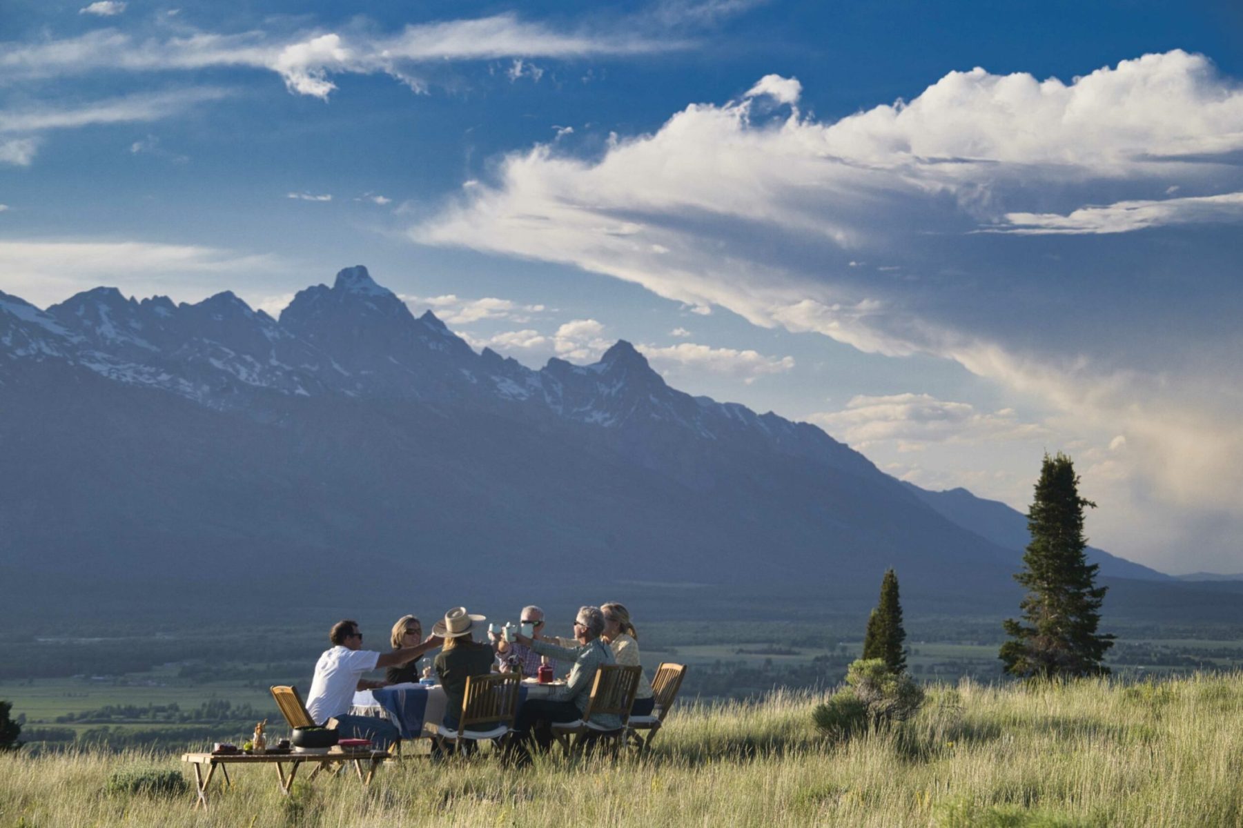 family eating outside