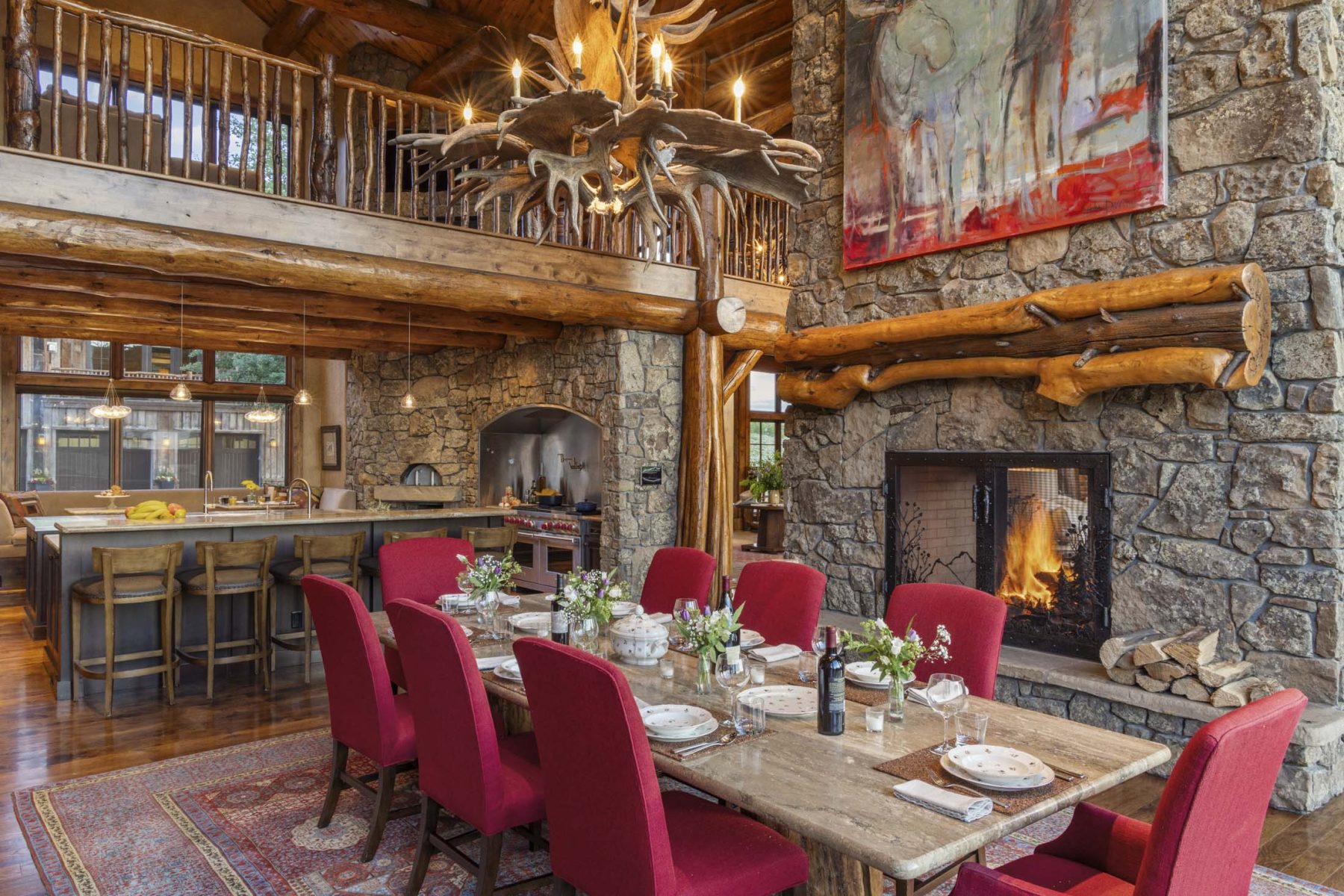 fireplace in dining area