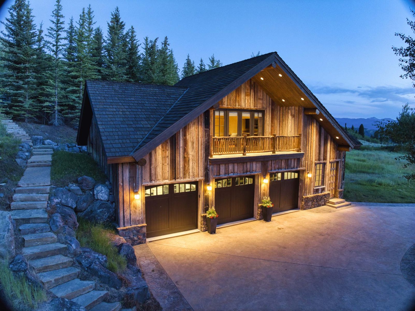 three car garage exterior view