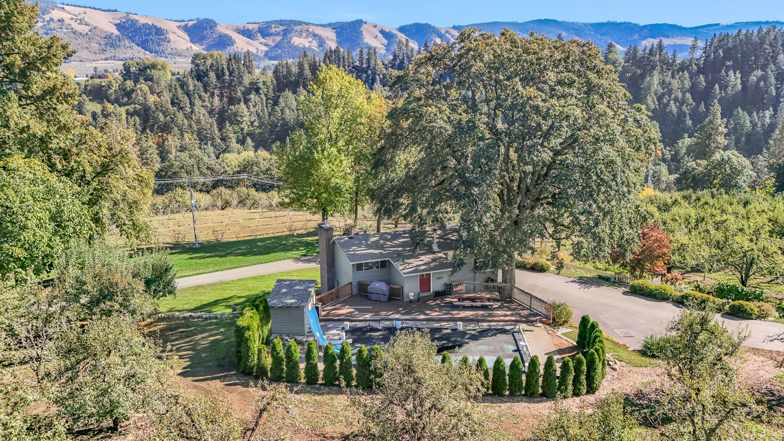 aerial view of house and yard