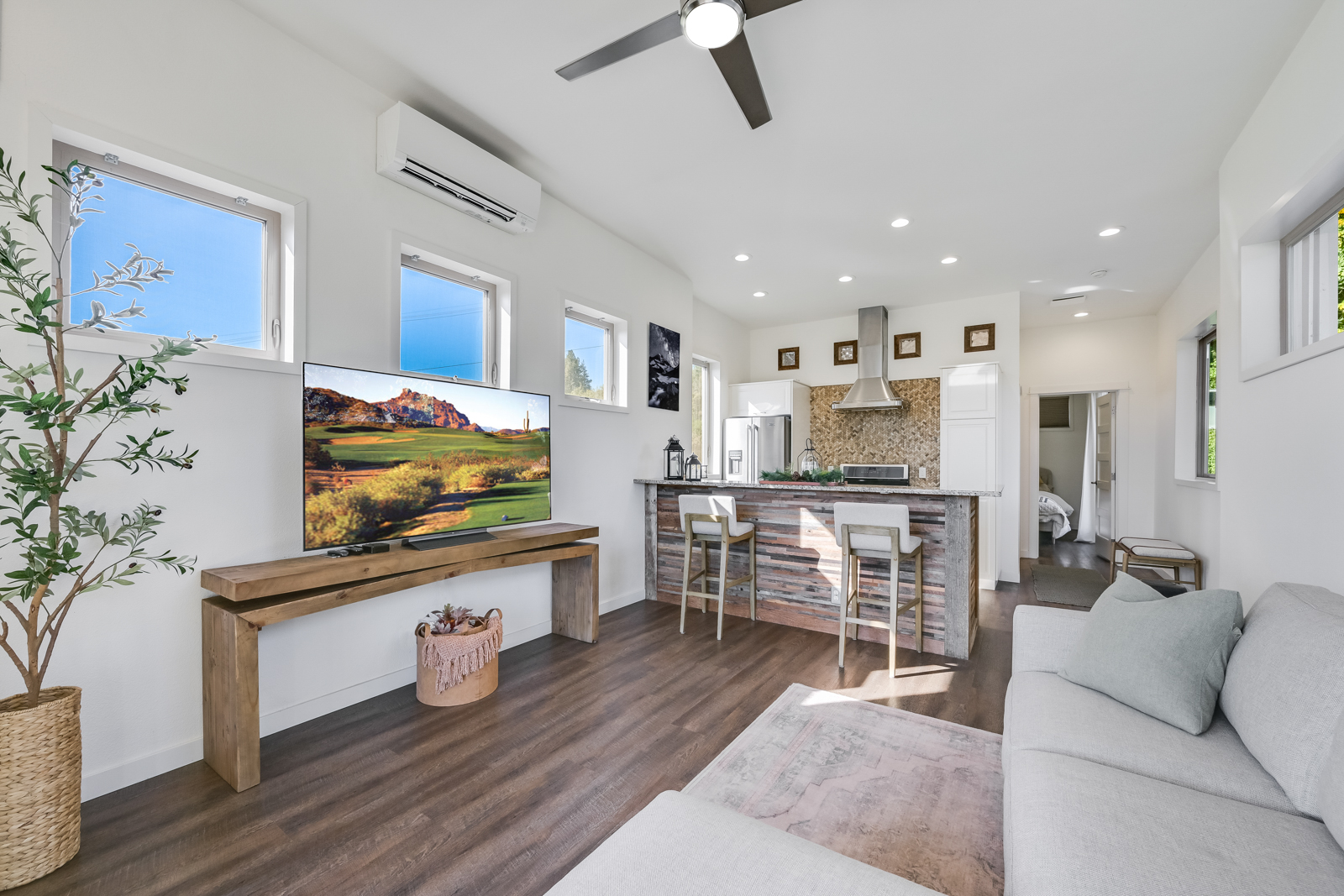 living room and kitchen area
